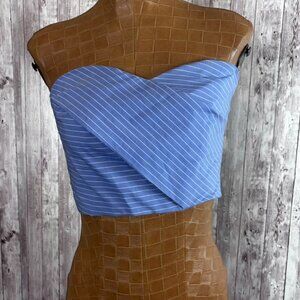 Babaton 'Ludwik' Blue White Striped Strapless Crop Top